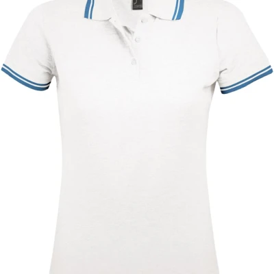 Рубашка поло женская Pasadena Women 200 с контрастной отделкой, белая с голубым