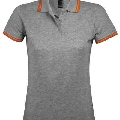 Рубашка поло женская Pasadena Women 200 с контрастной отделкой, серый меланж с оранжевым